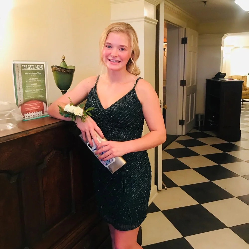 HOCO or winter formal dress. Teal green size 2. Worn once, perfect condition. - Picture 4 of 5